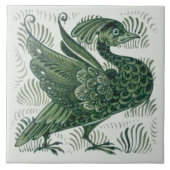 Wm De Morgan Green Bird Arts & Crafts Tile (離れ) タイル (正面)