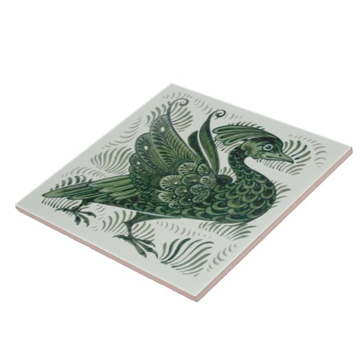 Wm De Morgan Green Bird Arts & Crafts Tile (離れ) タイル (側面)
