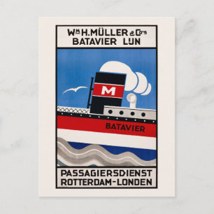 Wm. H. Muller Batavier Lijn Vintage Poster 1929 ポストカード
