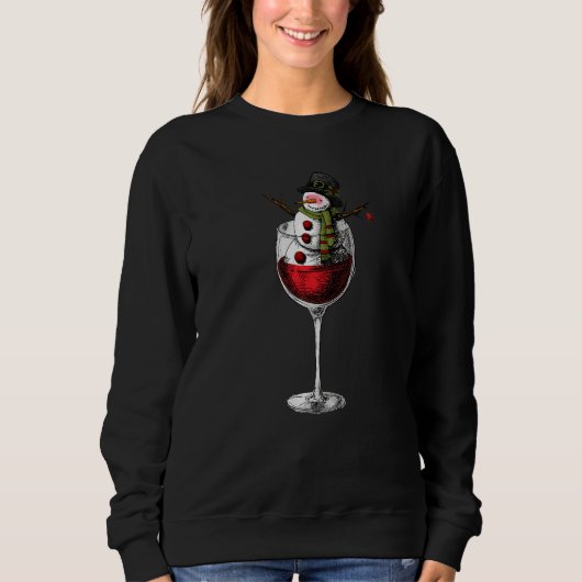 Wne  Christmas Snowman in a Wne Glass Xmas スウェットシャツ (正面)