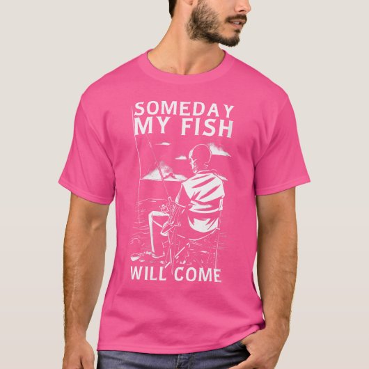 Woスケルトンおもしろい魚釣りいつか私の魚が来る Tシャツ (正面)
