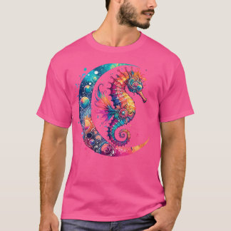 Wo Cosmic Celestial Seahorse Boho Moon Tシャツ