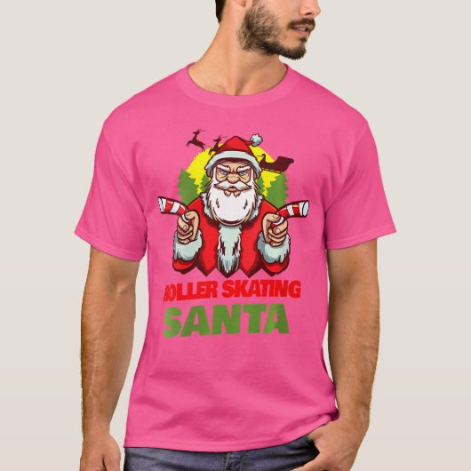 Wo Roller Skating Santa Claus Christmas Holiday Ro Tシャツ (正面)