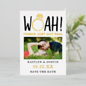 Woah写真モダン日付の保存実在 箔招待状 (立ち正面)