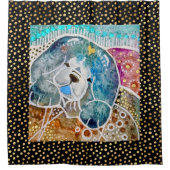 WOBBLE-ROCKチョウ犬の水のカラーろうけつ染め シャワーカーテン (正面)