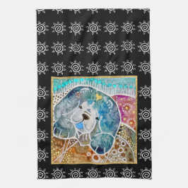 WOBBLE-ROCKチョウ犬の水の色のろうけつ染め岩 キッチンタオル