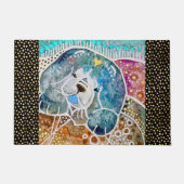 WOBBLE-ROCK Chow犬の水色ろうけつ染め50x84" ドアマット (正面)