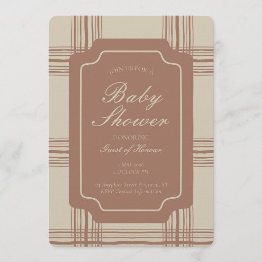 Wobbly Plaid Geometric Gender Neutral Beige Brown 招待状 (正面)