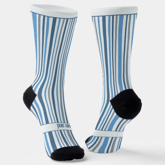 Wobbly Stripes, Blue and White ソックス (傾斜あり)