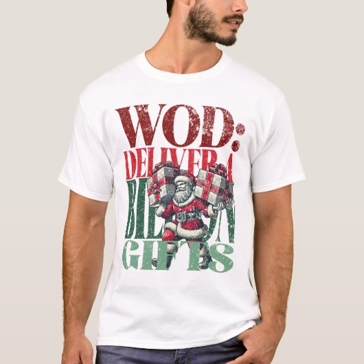 WODおもしろいクリスマスバージョンのフィットネス条件 Tシャツ (正面)
