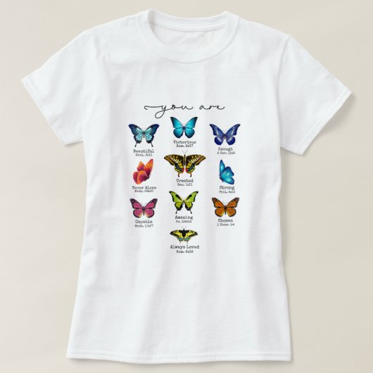 Woens Butterfly Bible Verse You Are Beautiful Pos Tシャツ (デザイン正面)