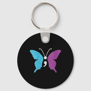 Woens Butterfly Semicolon Purple &ティール(緑がかった色) キーホルダー