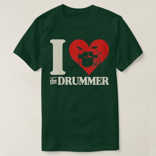 Woens I Love the DrummerハートドラムカップルGirfri Tシャツ (デザイン正面)
