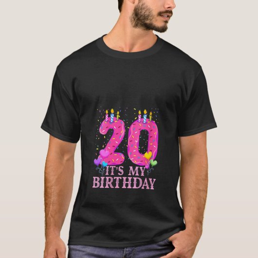 Woens It's My 20誕生日スウィートドーナツHappy 20 Tシャツ (正面)