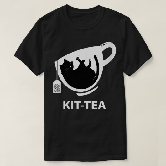 Woens KitTea可愛い黒猫と猫おもしろい猫 Tシャツ (デザイン正面)