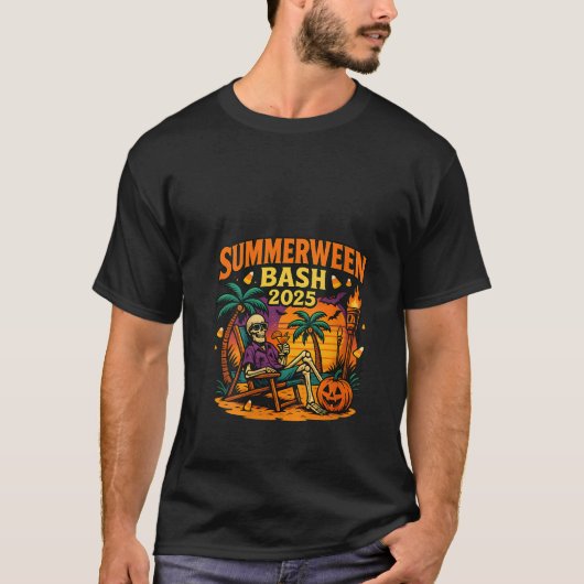 Woens SummerWeen Bash 2025スケルトンビーチパーティーH Tシャツ (正面)