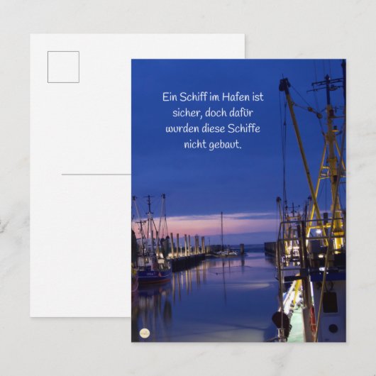 Wohlzeit Postkarten: Ein Schiff im Hafen ist ポストカード (正面/裏面)