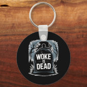 Woke Is Dead Halloween Graveyard Retro Horror Zomb キーホルダー (正面)