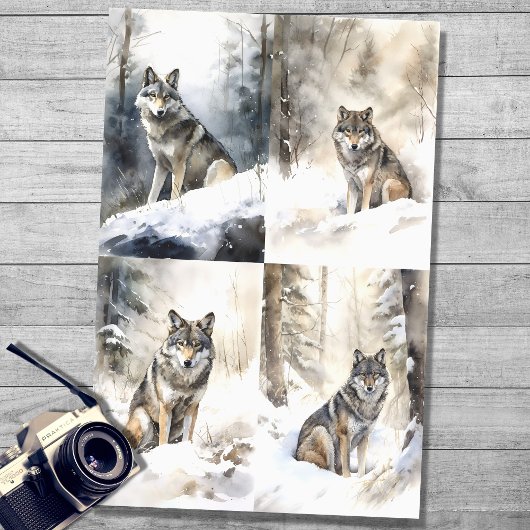 Wold in Snow Collage 1 Decopage紙 薄葉紙