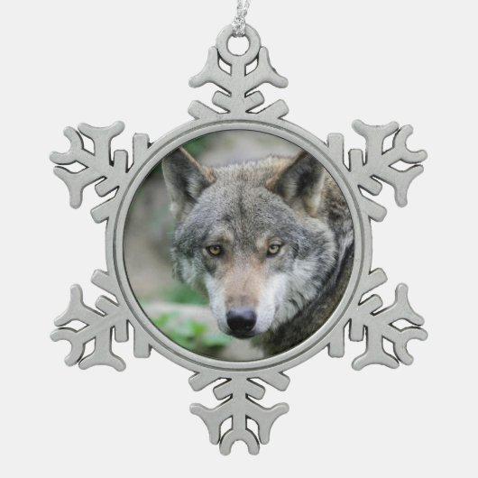 Wolf_011 スノーフレークピューターオーナメント (正面)