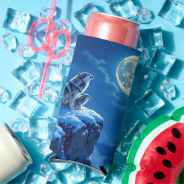 Wolf and Baby Cub Howling at Full Moon スリム缶クーラー