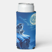 Wolf and Baby Cub Howling at Full Moon スリム缶クーラー (Seltzer正面)