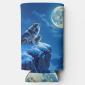 Wolf and Baby Cub Howling at Full Moon スリム缶クーラー (裏面)