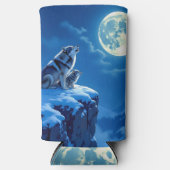 Wolf and Baby Cub Howling at Full Moon スリム缶クーラー (正面)