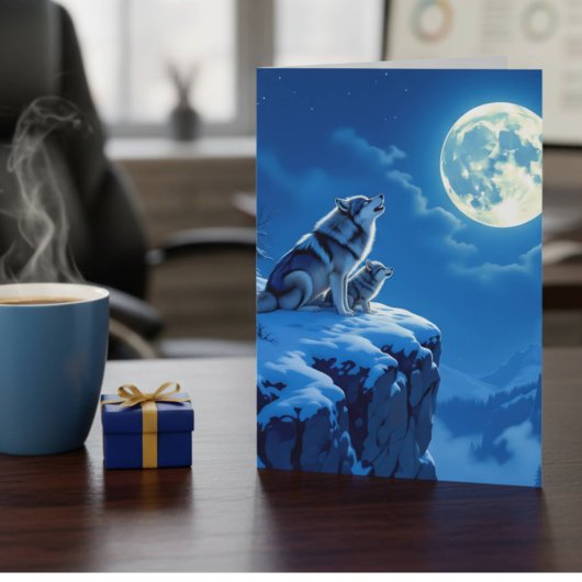 Wolf and Baby Cub Howling Father's Day カード