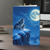 Wolf and Baby Cub Howling Father's Day カード