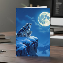 Wolf and Baby Cub Howling Father's Day カード