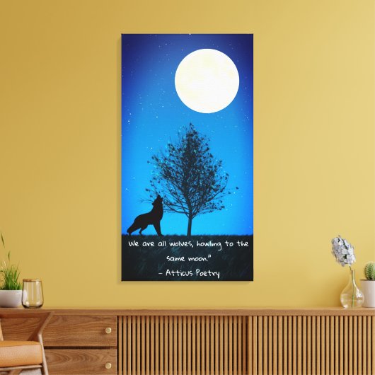 Wolf and Full Moon Canvas Wall Art キャンバスプリント (インサイチュ (リビング))