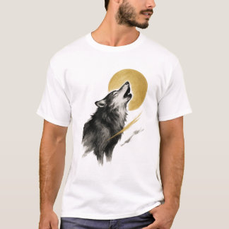 【Wolf and Moon Japanese Ink Art T-Shirt】 Tシャツ