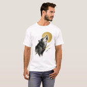【Wolf and Moon Japanese Ink Art T-Shirt】 Tシャツ (正面フル)