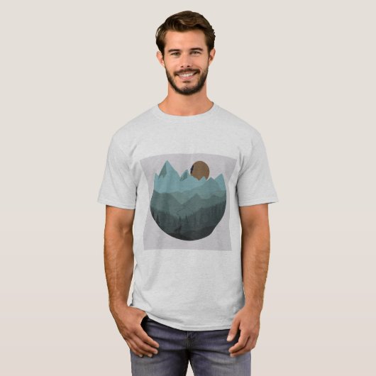 Wolf and Mountains Modern Art  Tシャツ (正面フル)