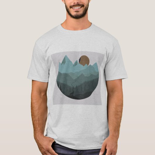 Wolf and Mountains Modern Art Tシャツ (正面)