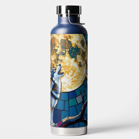 Wolf and Owl Mosaic Art ウォーターボトル (左面)