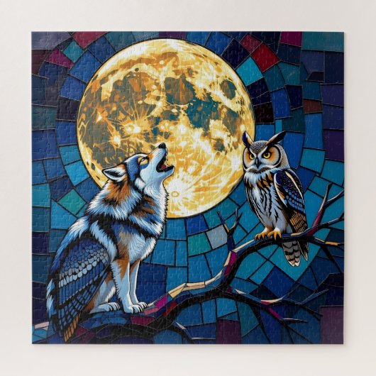  Wolf and Owl Mosaic Art ジグソーパズル (縦)