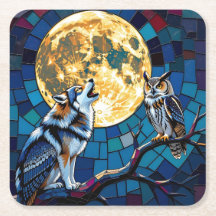  Wolf and Owl Mosaic Art