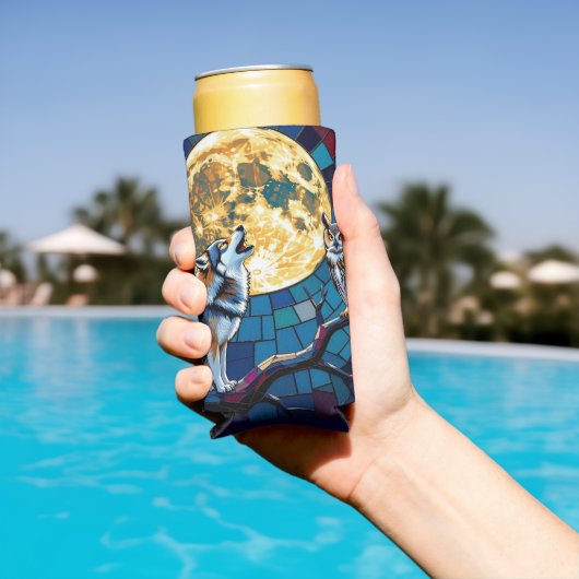  Wolf and Owl Mosaic Art スリム缶クーラー (インサイチュ プール)