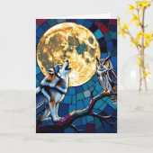  Wolf and Owl Mosaic Art | Happy Birthday カード (黄色い花)
