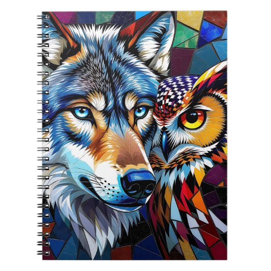 Wolf and Owl Vibrant and Colorful ノートブック (正面)