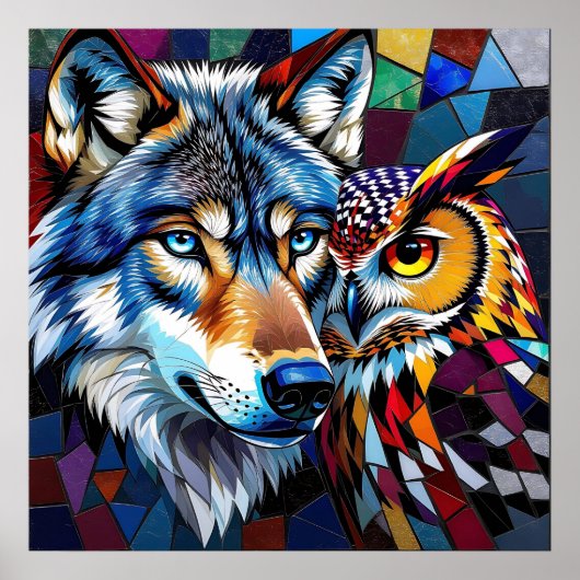 Wolf and Owl Vibrant and Colorful ポスター (正面)