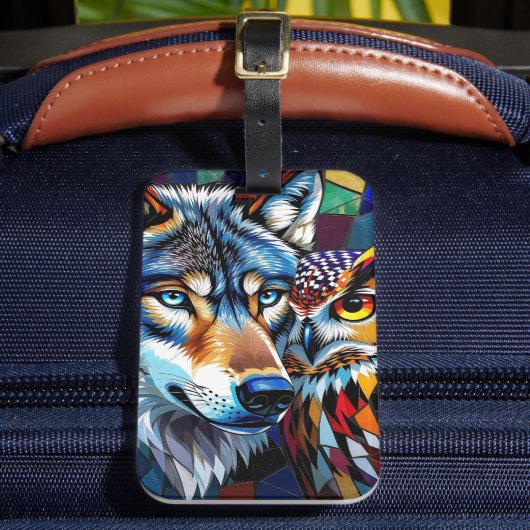 Wolf and Owl Vibrant and Colorful ラゲッジタグ (正面インサイチュ2)
