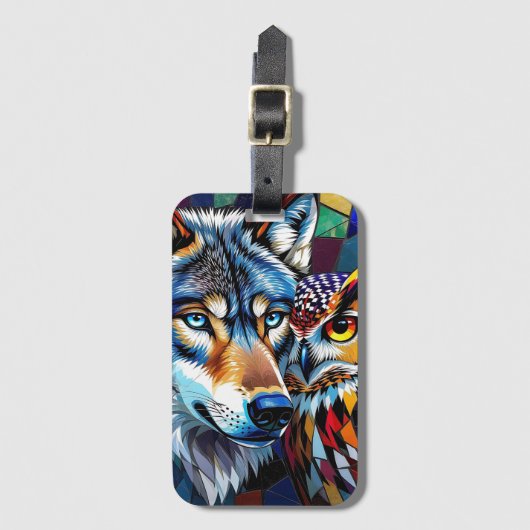 Wolf and Owl Vibrant and Colorful ラゲッジタグ (正面縦)