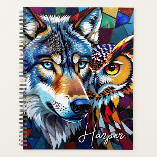 Wolf and Owl Vibrant and Colorful Personalized  プランナー手帳 (正面)