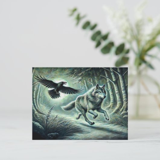 Wolf and Raven in Moonlight ポストカード (スタンド正面)