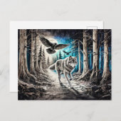 Wolf and Raven in Moonlight ポストカード (正面/裏面)