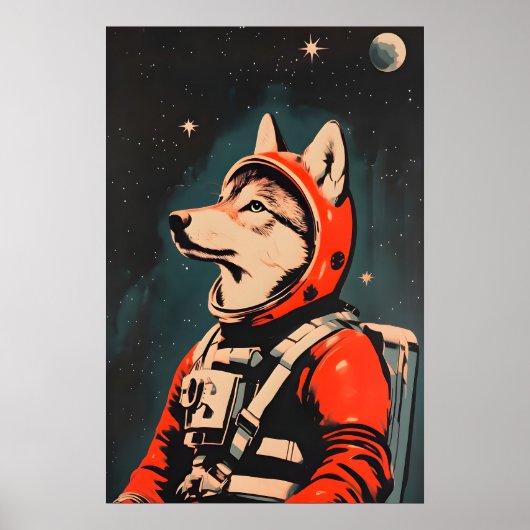 Wolf Astronaut Poster, Wolf Retro Print, Wolf ポスター (正面)