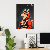 Wolf Astronaut Poster, Wolf Retro Print, Wolf ポスター (ホームオフィス)